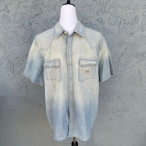 Denim & Supply Ralph Lauren Light Wash Denim Short Sleeve Shirt Pearl Snap XL